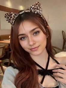 1 件猫耳头带，豹纹头带，毛绒头带，柔软舒适，动物图案，日常佩戴，街头风格，时尚，女士发饰，多功能物品，年轻女性，时尚爱好者，可爱风格，个人服饰，派对用品，派对礼物，圣诞礼物 - 彩色 - 查看 1