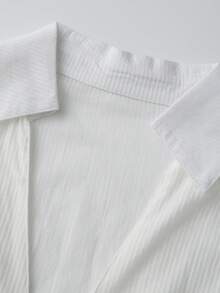 Camisas de mujer con botones, manga larga, cuello en V, informales, a rayas, fruncidas en el pecho, blusas ajustadas - Blanco - Ver 4