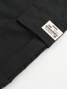 1件宽松休闲青少年/男童百搭夏季工装及膝短裤，带口袋和印花，春/夏/秋季 - 黑色 - 查看 7