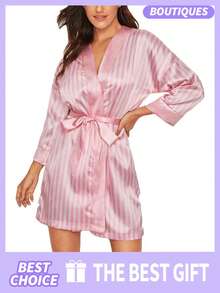 Valentine's Day Gift Women's Nightgown Women's V-Neck Satin Nightgowns For Women Silk Sleepwear 3/4 Sleeve V-Neck Nightshirts(S/M/L/XL) Valentine's Day - 粉色 - 查看 12
