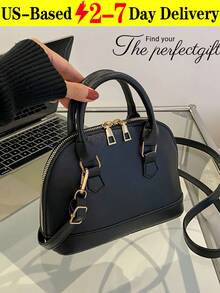 Classic Versatile Fashion Crocodile Pattern Tote Bag, Women's Crossbody Bag Single Shoulder Bag, Simple Leather Handbag Messenger Bags, Dome Top Handle Satchel With Adjustable Shoulder Strap Purse Commuting Briefcase Crossbody Bag, - Black - View 1