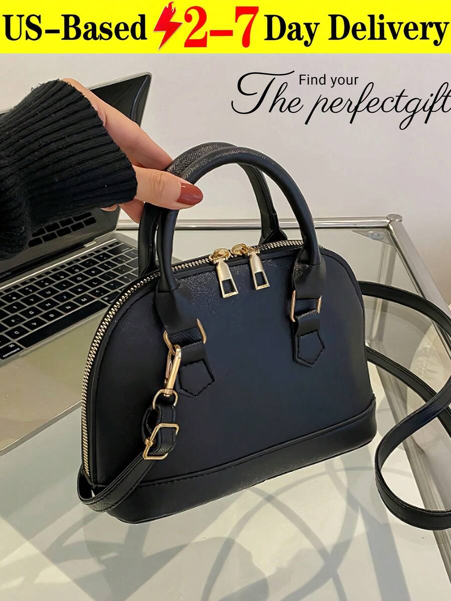 Classic Versatile Fashion Crocodile Pattern Tote Bag, Women's Crossbody Bag Single Shoulder Bag, Simple Leather Handbag Messenger Bags, Dome Top Handle Satchel With Adjustable Shoulder Strap Purse Commuting Briefcase Crossbody Bag, - Black - View 1