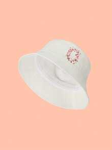 1pc Girls' White Sweet Pink Rose Decor Letter Pattern Bucket Hat, 26 Letters Customizable, Fashionable Soft Cute Lightweight Sun Protection, Suitable As Birthday/Holiday Gift, For Spring/Summer Outdoor Activities, Campus, Fishing - White - View 21