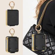 VIETAO Funda de teléfono móvil compatible con Samsung Galaxy Z Flip7 Flip6 Flip5 Flip4 Flip3 con soporte y anillo de dedo, de piel sintética con acabado electrolítico