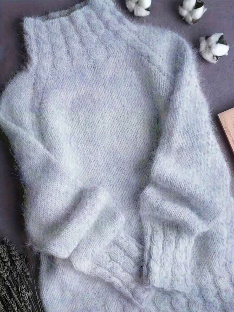 Women's Autumn/Winter High Neck Sweater, Soft Ribbed Knit Pullover, Comfortable Loose Casual Top, Suitable For Daily Wear, Warm And Cozy - Warm Gray - View 1