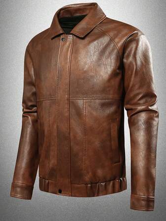 Men's Casual Fashion Faux Leather Jacket, Stylish