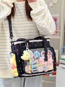 1个可爱波点蕾丝边单肩包，多功能休闲手提包，透明分层设计，大容量，适合日常使用，也适合动漫/漫展等场合。 - 黑色 - 查看 4