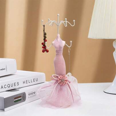 Jewelry Display Stand Hanging Jewelry Organizer Holder Mannequin Necklace Bracelet Display Rack With Pink Dress Valentine's Day Gift For Girlfriend