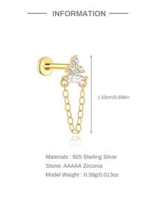 1Pc 925 Sterling Silver Helix Earrings For Women Flat Back Earrings Hidden Helix Earring Dangle Drop Tassel Chain Earring Cartilage Studs Jewelry Gift - Gold - View 14