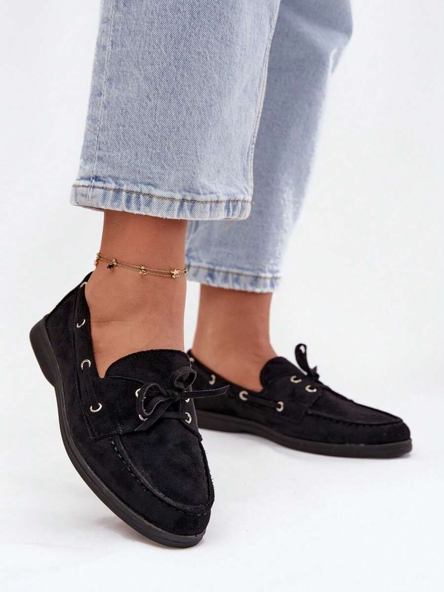 Mocassins pour femmes élégants  à lacets, chaussures plates Calivra rose clair, rose, noir, marron, vert - Noir - Voir 1