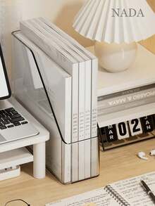 1/2/4 件装透明亚克力书架；书籍收纳盒，大容量办公文件收纳盒，A4 纸张桌面收纳盒，办公用品配件，桌面收纳架，学生返校用品，适用于家庭、书房、学校、办公室。杂志架