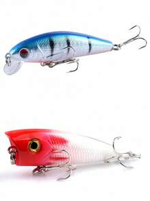 1件/2件装路亚钓具套装，包含曲柄饵、水面路亚、旋转亮片、软饵、夹子、鱼钩、钓具盒等，适用于鲈鱼、鳟鱼、鲑鱼、淡水鱼等。钓具套装包含塑料虾、软饵、勺形亮片、蚱蜢曲柄饵、夹子、鱼钩、钓具及其他配件。