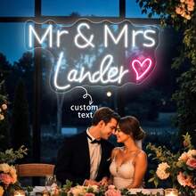 定制婚礼霓虹灯房间装饰，LED霓虹灯婚礼装饰电池组供电霓虹灯个性化姓氏灯牌婚礼背景，调光霓虹灯姓名灯牌个性化礼物，霓虹灯婚礼灯牌定制墙面装饰。（单根或两根灯线）