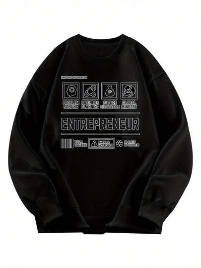 Men's Entrepreneur-Themed Sweatshirt With Startup Slogans & Iconic Logos - Black Casual Round Neck Pullover, Machine Washable Business Casual Wear For Tech Events, Gifts For Entrepreneurs (VC Funding Phases Design)