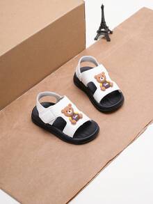 1 Pair Kids Popular Cartoon Hook And Loop Soft Bottom Non-Slip Sandals, Fashion For Little Boys And Girls - White - View 3