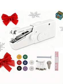 Christmas Portable Handheld Sewing Machine With Bobbin With Thread And Needle, Lightweight, Fun, Fast, Easy, Space-Saving Design, Convenient And Quick Stitching, Suitable For Quick Fixes On Thin Fabric Within 2mm, Suitable For Cushions, Curtains, Clothing, Crafts, Cute Trick-Or-Treat Bags, Travel, Home And DIY Projects,