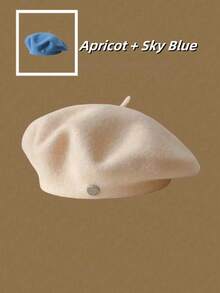 1顶多功能贝雷帽，复古柔软透气弹力八角贝雷帽，轻便女士贝雷帽，秋冬季，艺术画家帽，纯色带花卉饰边 - 彩色 - 查看 48