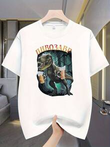 2026Camiseta Casual de Hombre con Estampado de Dinosaurio y Jarra de Cerveza, Manga Corta Transpirable y Cómoda, para Playa, Exteriores y Uso Diario, Regalo para Adultos, Camiseta Coleccionable Poliéster - Negro - Ver 8