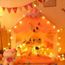 Esta tienda de juegos para interiores cuenta con una alfombra acolchada para gatear, luces esféricas y decoraciones de nubes. Hecha de PVC de alta calidad, es ideal para juegos al aire libre, juegos de rol y decoración de dormitorios, lo que la convierte en una sorpresa de cumpleaños o un regalo de Navidad perfecto para niños. - Rosa - Ver 8