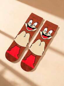 1 par de calcetines de Tom y Jerry de Warner Bros, calcetines deportivos suaves y cómodos para hombres y mujeres, calcetines para todas las estaciones, calcetines con un diseño de dibujos animados de Tom y Jerry creativos, versátiles, suaves y cómodos para hombres y mujeres - Multicolor - Ver 3