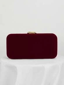 1 buah Tas Clutch Kecil Elegan Beludru Hitam, Tas Tangan Modis dengan Hiasan Rantai Berlian Imitasi dan Kunci Kepala Ular, Cocok untuk Gaun Malam, Acara Makan Malam Formal, Pernikahan, Pesta, Koktail, Hadiah untuk Wanita - Burgundy - View 8