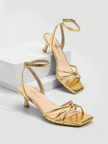 Athlefit Women's Kitten Heels Square Open Toe Adjustable Strappy 1.97-Inch Low Heels Ankle Strap Summer Party Dress Heeled Sandals Ensuring Comfort And Breathability On Hot Summer Days - 金色 - 查看 6