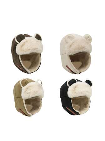 1顶新款可爱熊耳帽，女士冬季保暖，骑行护耳，滑雪帽，棉质帽，男士防寒雷风帽