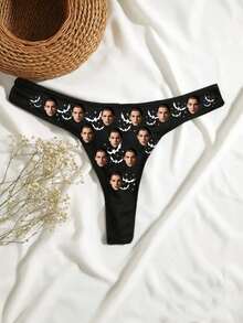 1pc Customized Face Print Thong Panty, Personalized Face Design Thong - Multicolor - View 3