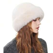 优雅奢华仿毛皮和绒面革抓绒纯色冬季保暖帽和触屏手套套装 - 抓绒袖口和金属扣细节，防寒保暖，适合女性日常通勤和圣诞派对冬季配饰套装 - 彩色 - 查看 3