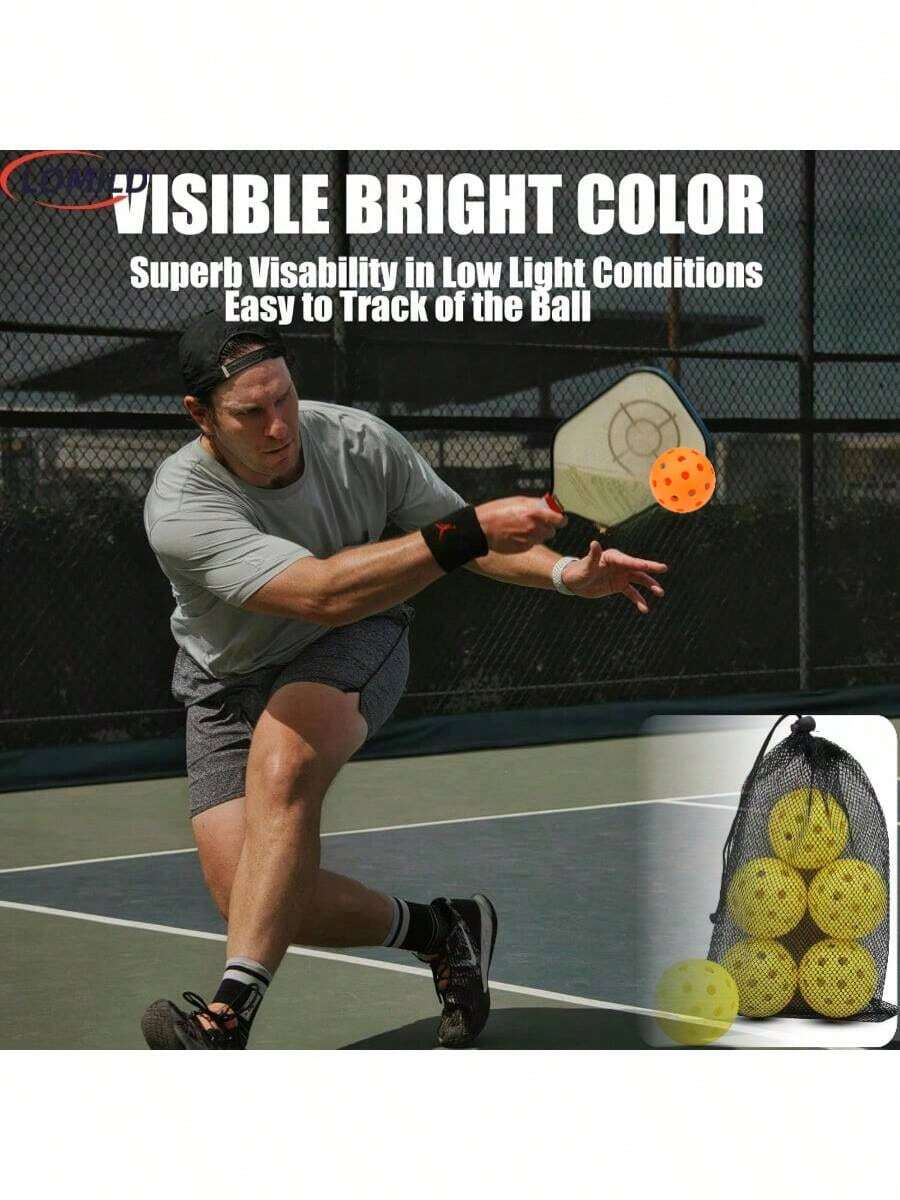 6pcs USAPA Approved Outdoor Pickleball Balls, High Elasticity Durable Balls With 40 Holes, Suitable For Various Pickleball Paddles, Comes With Mesh Carry Bag