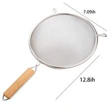 Stainless Steel Mesh Strainer Ladle With Dual Side Handles And Wooden Handle – Long-Lasting Kitchen Skimmer For Removing Residue, Oil Filtering & Cooking Prep - 銀色 - 查看 11
