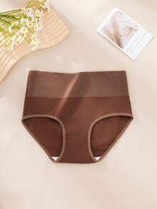 6条装纯色休闲舒适简约针织面料女士内裤，复古撞色休闲风三角裤，纯棉高腰塑形收腹三角裤 - 彩色 - 查看 3