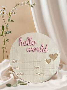 1件装木质成长与孕期里程碑标记牌 - 非常适合房间装饰和摄影，包含出生日期和体重记录，“你好，世界”出生公告拍照道具，木质姓名牌，生日庆祝纪念品 - 彩色 - 查看 1