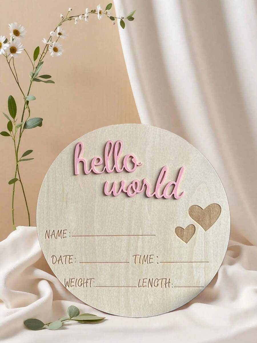 1件装木质成长与孕期里程碑标记牌 - 非常适合房间装饰和摄影，包含出生日期和体重记录，“你好，世界”出生公告拍照道具，木质姓名牌，生日庆祝纪念品 - 彩色 - 查看 1