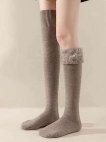 1 双厚针织过膝袜，柔软防静电，温暖舒适，过膝，多种颜色可选，秋冬