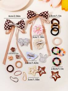 8/12/100/819件套米色可爱女孩发饰套装，包含丝带、蝴蝶结、水钻、珍珠、雏菊发夹、Y2K星星、迷你花朵发爪、弹力发圈、竹编发箍、TPU发带，适合日常佩戴和派对场合 - 彩色 - 查看 4