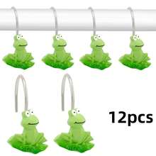 12Pcs Adorable Green Frogs, Natural Decorative Shower Curtain Hooks, Sturdy . Perfect Personalized Choice For Secret Santa Gifts, Holiday Hostess Gifts, Or Festive Presents. Perfectly Complements Christmas Home Decor, Bedroom Accents, Entryway Storage, Living Room Holiday Arrangements, And Closet Organization. - Multicolor - View 2