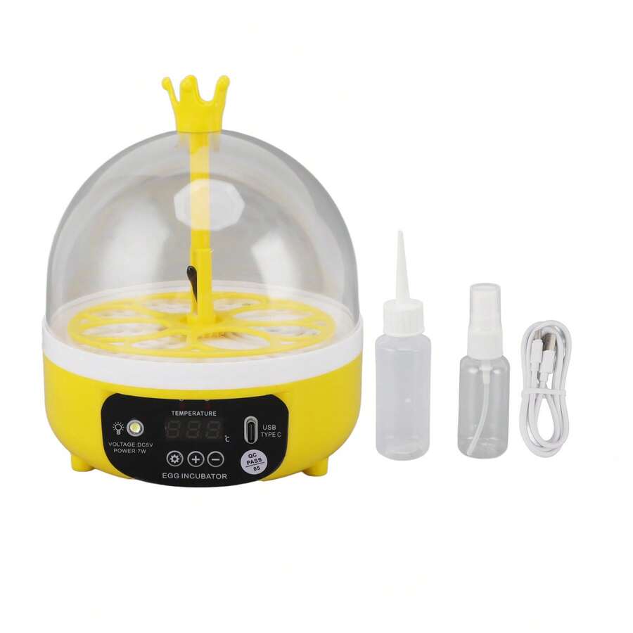 Mini Egg Incubator for Home Automatic Temperature Humidity Control 4 Eggs Candler Poultry Hatching Machine for Chickens Ducks Pigeons Auto Turning - Amarillo - Ver 1