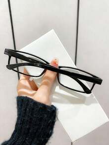 1PC Classic Retro Square Frame Glasses Black Black Frame Square Fashion Women's Glasses, Suitable For Gifts To Girlfriend Or Best Friend./Style Random Shipment - 黑色 - 查看 2