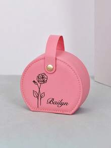 1pc Custom Jewelry Bag, Personalized Travel Jewelry Box, Custom Name And Birth Flower Jewelry Box Small Square Earrings Organizer With Handle Bridesmaid Wedding Gift Box For Sisters And Friends, Birthday, Wedding, Mother's Day, Valentine's Day, Party, Custom Small Gifts,Multi-Functional, ,Ornamental,Reusable,Exquisite,Stylish,High-Qu - Multicolor - View 14