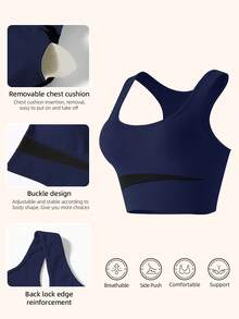 Runway Rest 1pc Women's Sports Bra, Wireless Backless Bra Suitable For Workout And Exercise - Blue - View 8