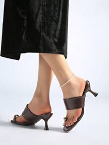 5cm Sandalias de cuña minimalistas con bloques de color para mujeres, sandalias de verano con puntera abierta y tacón alto 2025, chanclas - Marrón - Ver 4