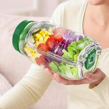Salad Pod Mason Jar Side Open Leakproof Dressing Container, Convertible Lid-To-Bowl & Side-Opening Design Reusable Salad Pod Jar For Lunch & Meal Prep (7.5"X4"X3.5") GREEN