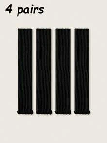 4 Pairs/Set Women's Solid Rib Knit Warm And Versatile Leg Warmers For Autumn & Winter, Color Random, Y2k, Cozy - Multicolor - View 16