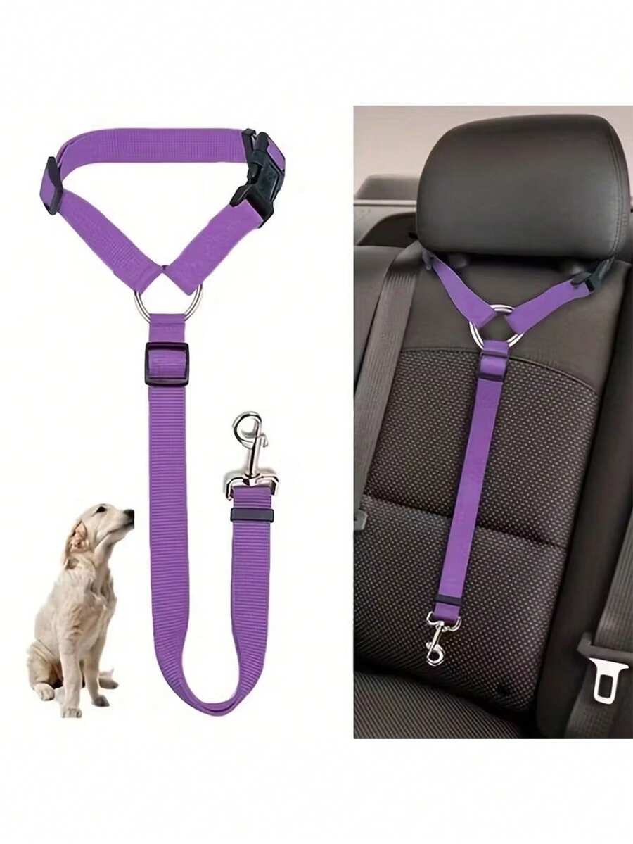 1 pieza Correa de para mascotas de nailon morado para vehículos, arnés para reposacabezas para perros pequeños/medianos - Morado - Ver 1