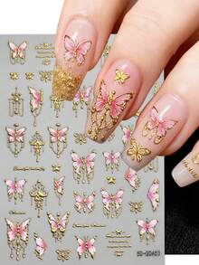 1 pieza Pegatinas de arte de uñas 5D en relieve, 1 hoja Pegatinas de uñas de mariposa de lujo con estampado en caliente 5D autoadhesivas, Suministros de uñas DIY para diseños de uñas impresionantes