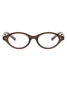 1 Pair Leopard Print Oversized Retro Personalized Transparent Eyeglasses, Oval Versatile Clear Lens - 1385-nâu - Xem 4