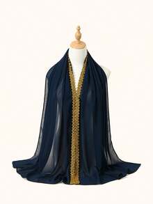 1条奢华金色刺绣装饰黑色头巾,优雅复古风格女士头巾,时尚披肩围巾,适合休闲聚会、旅行装扮等场合。 - 彩色 - 查看 26