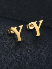 MONALLY 1对18K镀金A-Z字母耳钉，不锈钢材质，低过敏性，优雅日常佩戴饰品，完美礼物 - 耳環 - 查看 30