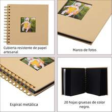 Scrapbook Álbum para Fotos 17.5x17.5cm, 40 Páginas de Papel Kraft Tapa Dura. Álbum Fotográfico DIY con Pegatinas, Libro de Recuerdos para Familia y Boda - Negro - Ver 12